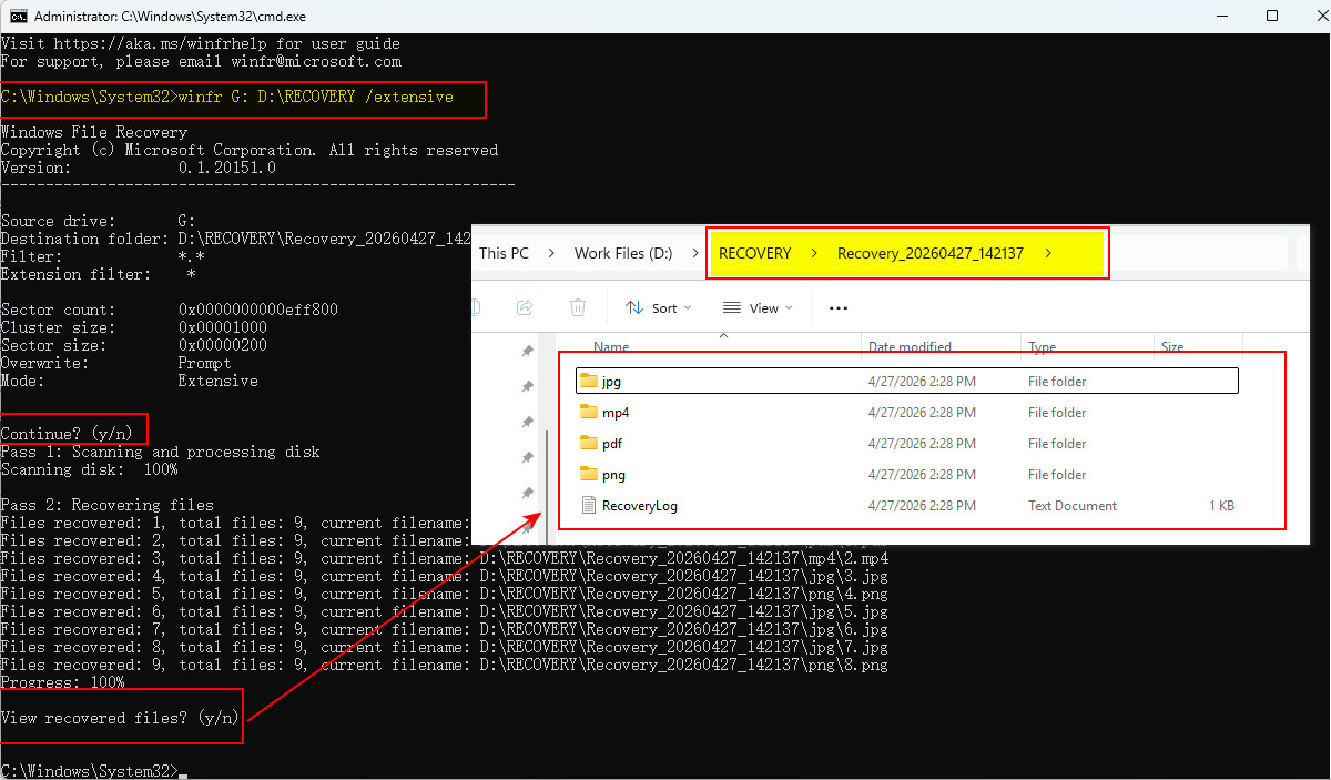 Windows File Recovery를 이용한 포맷된 USB 복구