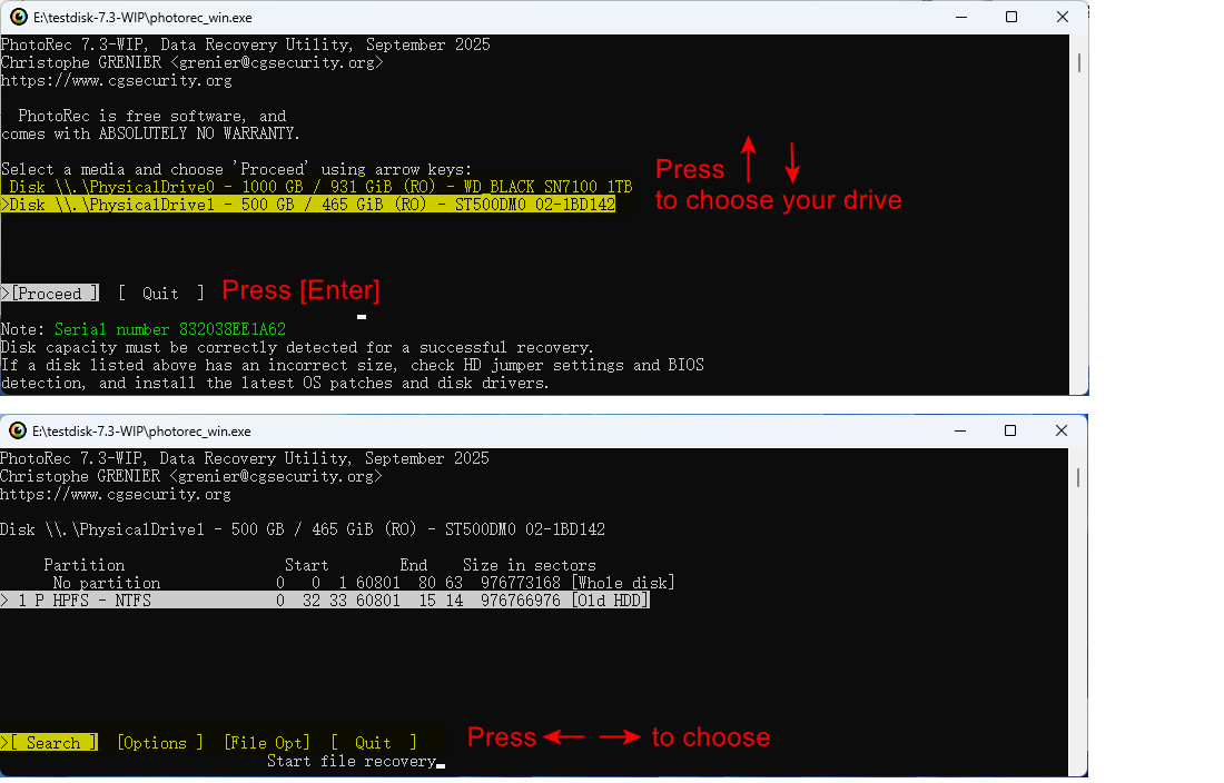 QPhotoRec 복구 설정