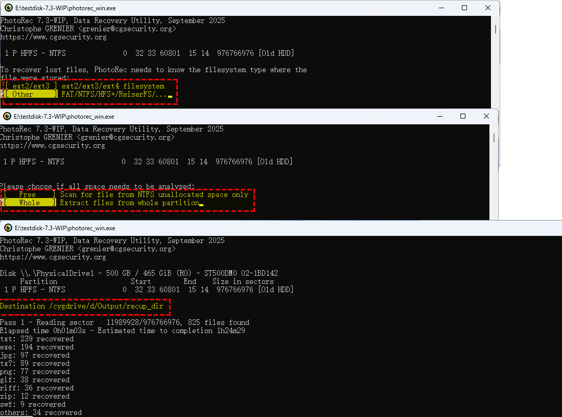 오래된 하드 드라이브에서 PhotoRec 데이터 복구