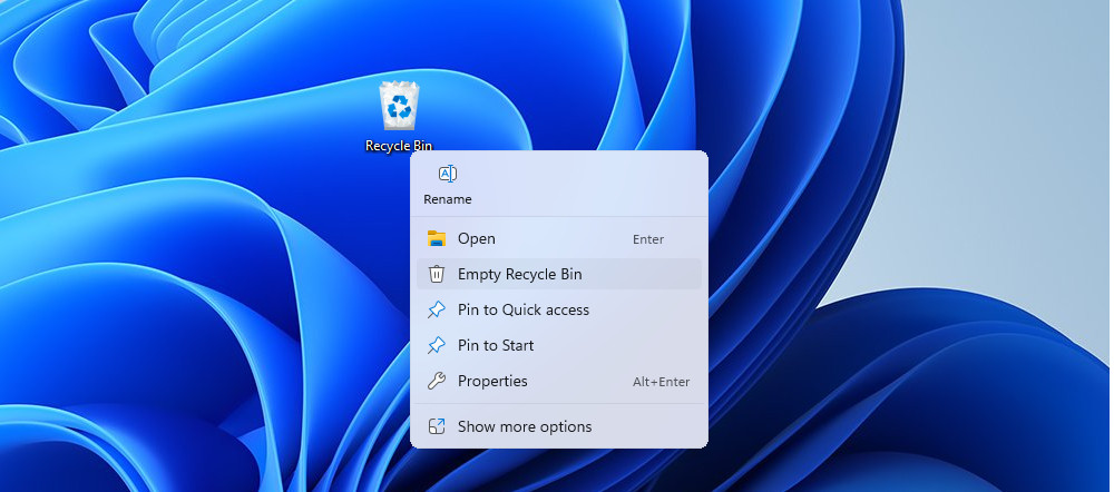 바탕화면에서 휴지통 비우기