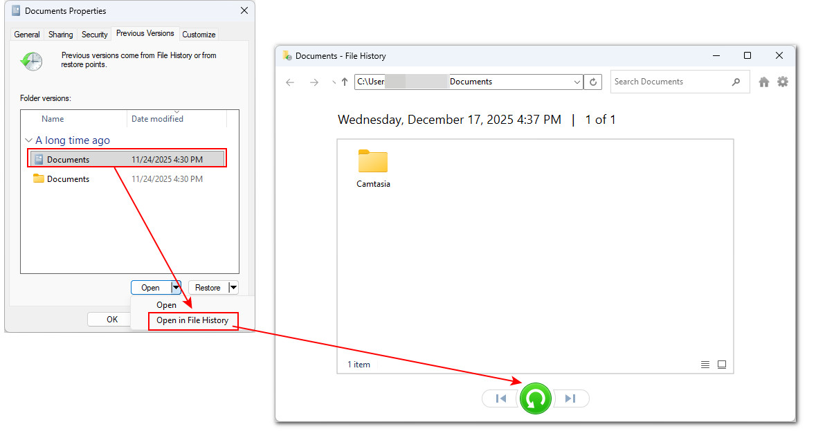 파일 히스토리로 Windows 11 삭제 파일 복구